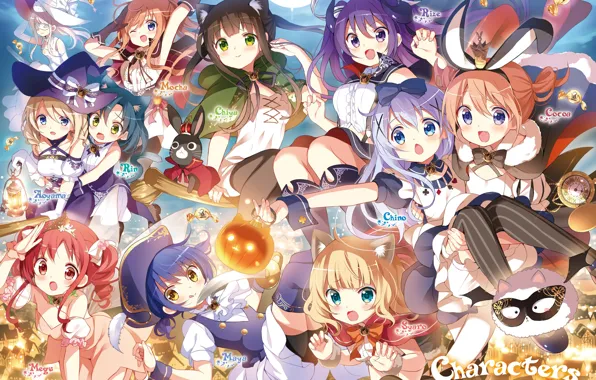 Wallpaper girls, art, Halloween, gochuumon wa usagi desu ka? for mobile and  desktop, section сёнэн, resolution 2708x1920 - download